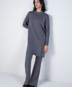 2 Pcs Grey Ribbed Co-Ord Set Mb-Ws2438Gy 10 Mb Ws2438Charcoala Imanistudio.com