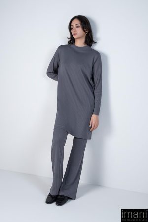 2 Pcs Grey Ribbed Co-Ord Set Mb-Ws2438Gy 10 Mb Ws2438Charcoala Imanistudio.com