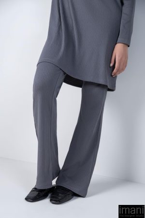 2 Pcs Grey Ribbed Co-Ord Set Mb-Ws2438Gy 14 Mb Ws2438Charcoalf Imanistudio.com