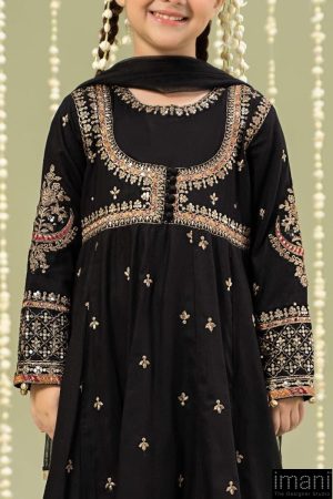 Mariab Kids Black Embroidered Dobby Linen Suit Mbkd-W2407Bk 8 Mkd W2407Black Imanistudio.com