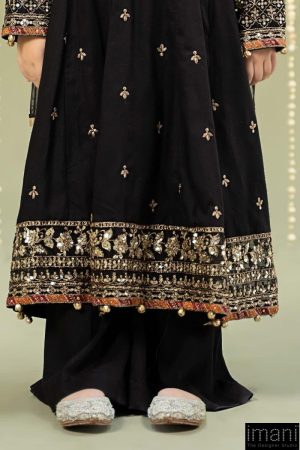 Mariab Kids Black Embroidered Dobby Linen Suit Mbkd-W2407Bk 9 Mkd W2407Blackc Imanistudio.com