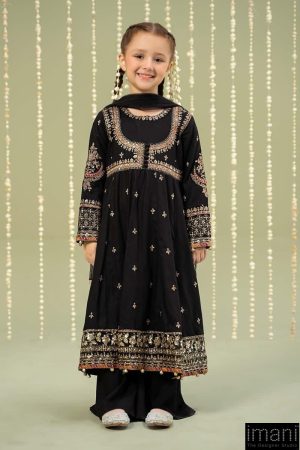 Mariab Kids Black Embroidered Dobby Linen Suit Mbkd-W2407Bk 7 Mkd W2407Blackd Imanistudio.com