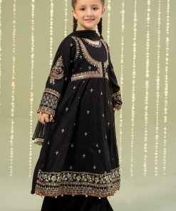 MariaB Kids Black Embroidered Dobby Linen Suit MBKD-W2407BK