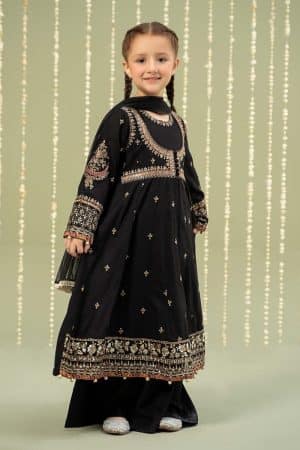 MariaB Kids Black Embroidered Dobby Linen Suit MBKD-W2407BK