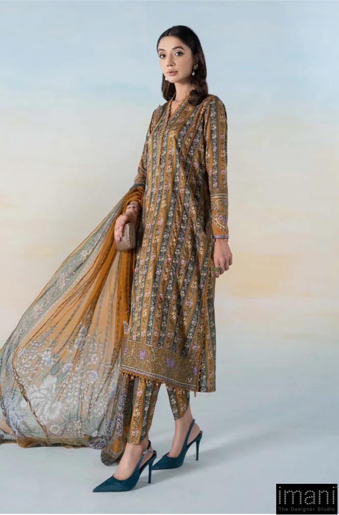 3 Pcs Maria.b Casual Wear Mustard Outfit Mprint Mbmps-2107Pb 2 3 Pcs Maria.b Casual Wear Mustard Outfit Mprint Mbmps-2107Pb - Image 2