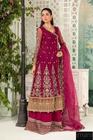 Luxury Formal Magenta Embroidered Net Suit Mbsf-Ea2403Mt 10 Sf Ea2403Pinkf Imanistudio.com