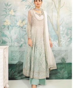 Luxury Formal Off-White/Aqua Embroidered Organza Suit MBSF-EA2418AO
