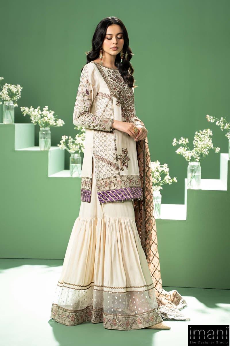 Luxury Formal Off-White Embroidered Silk Cotton Suit Mbsf-W2445Wo 2 Luxury Formal Off-White Embroidered Silk Cotton Suit Mbsf-W2445Wo - Image 2