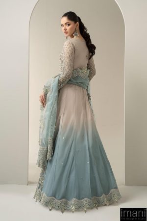 Luxury Formal Ombre Beige/ Aqua Embroidered Net Suit Mbds-W3002Ba 12 Bds 3002Sea Greena Imanistudio.com