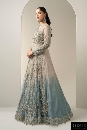 Luxury Formal Ombre Beige/ Aqua Embroidered Net Suit Mbds-W3002Ba 8 Bds 3002Sea Greenf Imanistudio.com