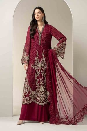 Luxury Formal Magenta Embroidered Chiffon Suit MBDS-W3003MT