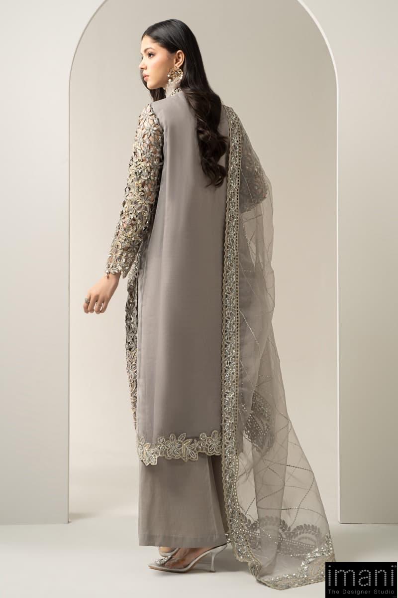 Luxury Formal Steel Grey Embroidered Organza Suit Mbds-W3006Sg 7 Luxury Formal Steel Grey Embroidered Organza Suit Mbds-W3006Sg - Image 7
