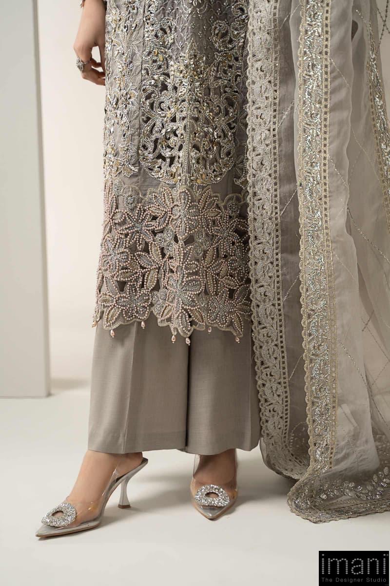 Luxury Formal Steel Grey Embroidered Organza Suit Mbds-W3006Sg 6 Luxury Formal Steel Grey Embroidered Organza Suit Mbds-W3006Sg - Image 6