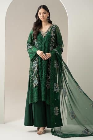 Luxury Formal Emerald Green Embroidered Chiffon Suit MBDS-W3008EG