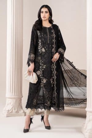 3 Pcs Luxury Pret Black Embroidered Paper Cotton Suit MBDS-EL2503BW