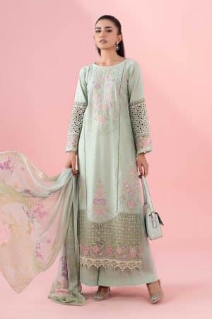 3 Pcs Luxury Pret Green Embroidered Dobby Lawn Suit MBDW-EA2505GN