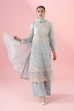 3 Pcs Luxury Pret Pastel Blue Embroidered Cotton Lawn Suit MBDW-EA2515PB