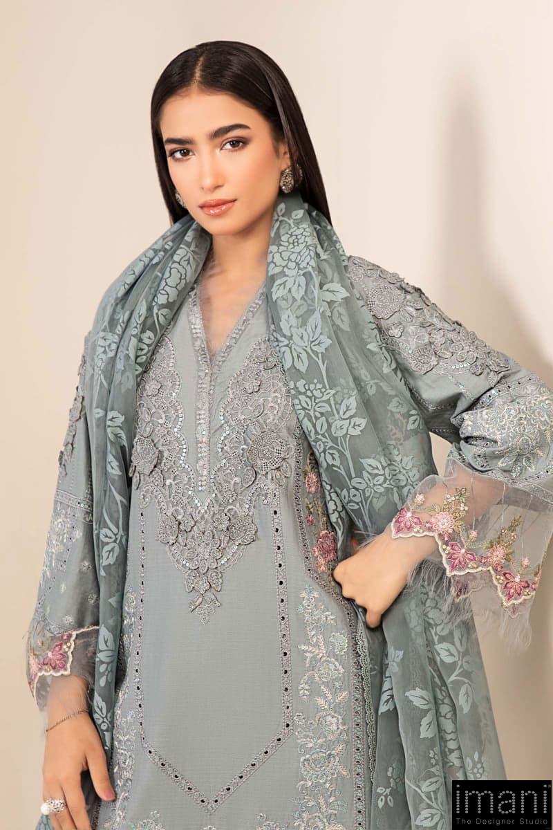 3 Pcs Luxury Pret Blue Embroidered Dobby Lawn Suit Mbdw-Ea2516Bl 3 3 Pcs Luxury Pret Blue Embroidered Dobby Lawn Suit Mbdw-Ea2516Bl - Image 3