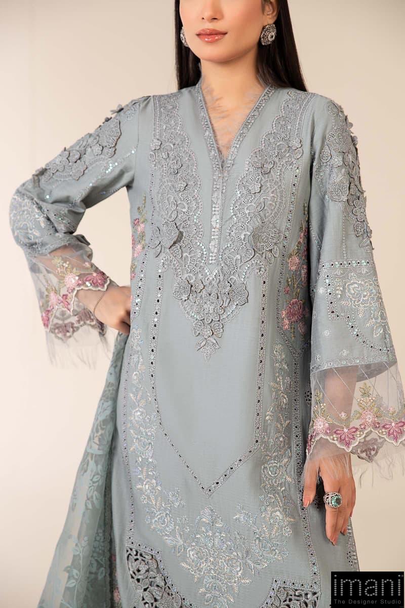 3 Pcs Luxury Pret Blue Embroidered Dobby Lawn Suit Mbdw-Ea2516Bl 5 3 Pcs Luxury Pret Blue Embroidered Dobby Lawn Suit Mbdw-Ea2516Bl - Image 5
