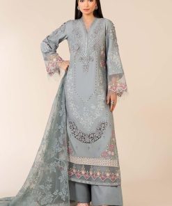 3 Pcs Luxury Pret Blue Embroidered Dobby Lawn Suit MBDW-EA2516BL