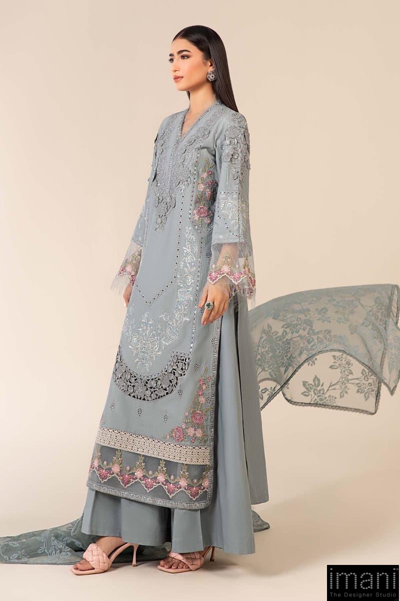 3 Pcs Luxury Pret Blue Embroidered Dobby Lawn Suit Mbdw-Ea2516Bl 2 3 Pcs Luxury Pret Blue Embroidered Dobby Lawn Suit Mbdw-Ea2516Bl - Image 2