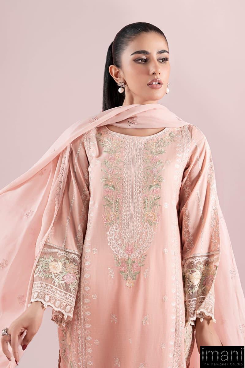 3 Pcs Luxury Pret Peachy Pink Embroidered Dobby Lawn Suit Mbdw-Ea2525Gn 3 3 Pcs Luxury Pret Peachy Pink Embroidered Dobby Lawn Suit Mbdw-Ea2525Gn - Image 3
