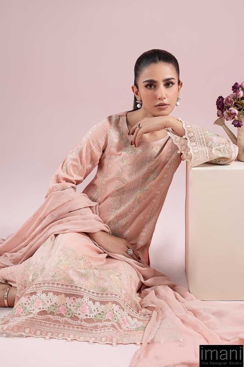 3 Pcs Luxury Pret Peachy Pink Embroidered Dobby Lawn Suit Mbdw-Ea2525Gn 4 3 Pcs Luxury Pret Peachy Pink Embroidered Dobby Lawn Suit Mbdw-Ea2525Gn - Image 4