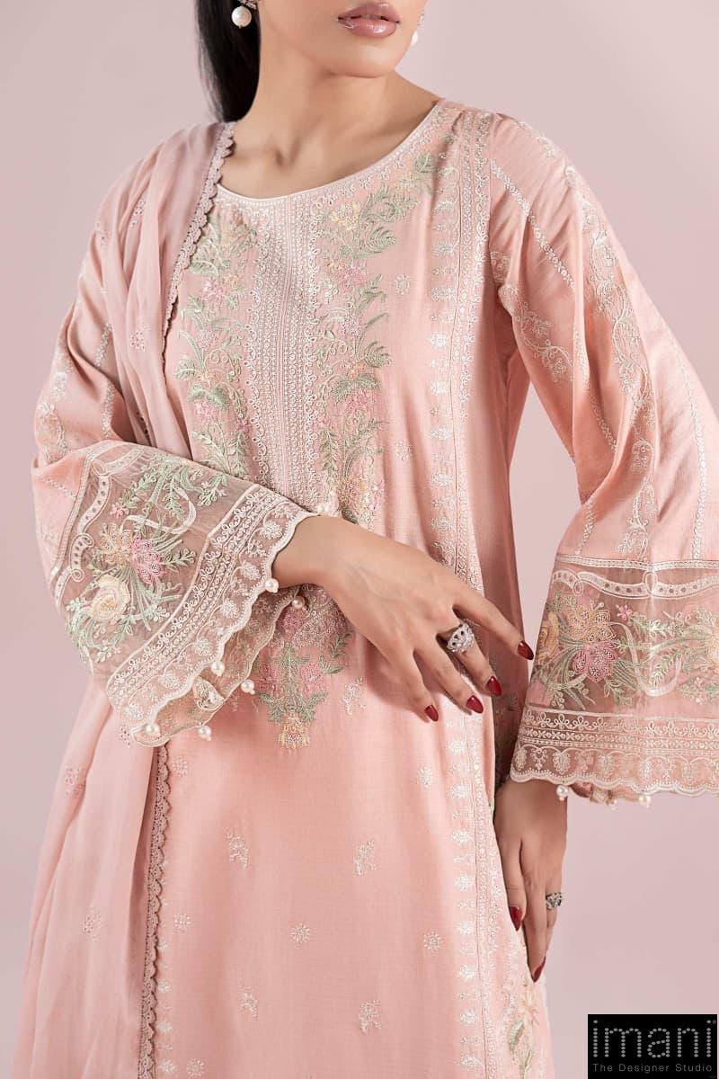 3 Pcs Luxury Pret Peachy Pink Embroidered Dobby Lawn Suit Mbdw-Ea2525Gn 5 3 Pcs Luxury Pret Peachy Pink Embroidered Dobby Lawn Suit Mbdw-Ea2525Gn - Image 5
