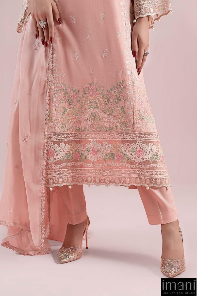 3 Pcs Luxury Pret Peachy Pink Embroidered Dobby Lawn Suit Mbdw-Ea2525Gn 6 3 Pcs Luxury Pret Peachy Pink Embroidered Dobby Lawn Suit Mbdw-Ea2525Gn - Image 6