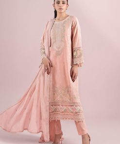 3 Pcs Luxury Pret Peachy Pink Embroidered Dobby Lawn Suit MBDW-EA2525GN