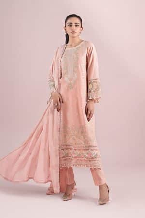 3 Pcs Luxury Pret Peachy Pink Embroidered Dobby Lawn Suit MBDW-EA2525GN
