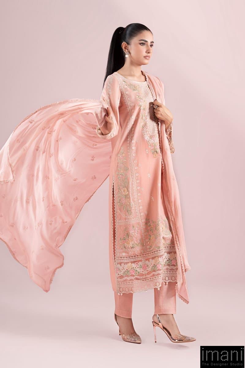 3 Pcs Luxury Pret Peachy Pink Embroidered Dobby Lawn Suit Mbdw-Ea2525Gn 2 3 Pcs Luxury Pret Peachy Pink Embroidered Dobby Lawn Suit Mbdw-Ea2525Gn - Image 2