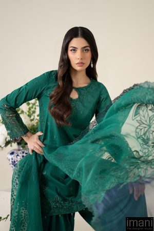 3 Pcs Luxury Pret Emerald Green Embroidered Dobby Lawn Suit Mbdw-Ea2567Gr 11 Dw Ea2567Greena Imanistudio.com