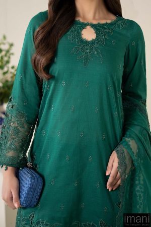 3 Pcs Luxury Pret Emerald Green Embroidered Dobby Lawn Suit Mbdw-Ea2567Gr 12 Dw Ea2567Greenb Imanistudio.com