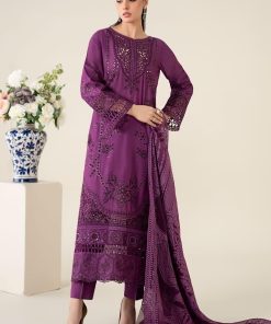 3 Pcs Luxury Pret Purple Embroidered Cotton Lawn Suit MBDW-EA2574PL