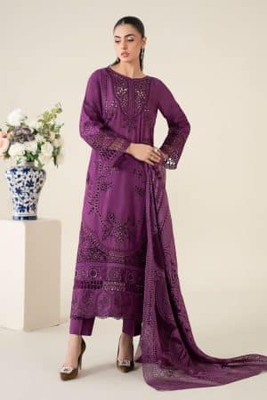 3 Pcs Luxury Pret Purple Embroidered Cotton Lawn Suit MBDW-EA2574PL
