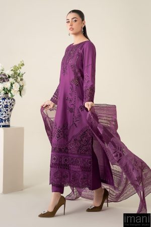 3 Pcs Luxury Pret Purple Embroidered Cotton Lawn Suit Mbdw-Ea2574Pl 11 Dw Ea2574Magentaj Imanistudio.com