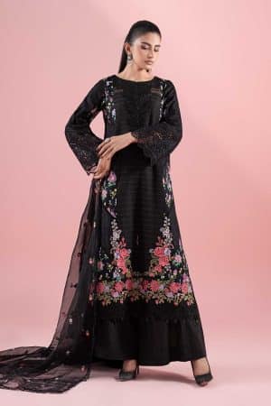 3 Pcs Luxury Pret Black Embroidered Cotton Lawn Suit MBDW-EA2579BK