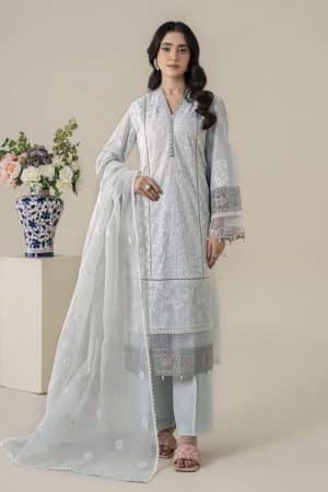 3 Pcs Luxury Pret Pastel Blue Embroidered Cotton Lawn Suit MBDW-EA2586PB