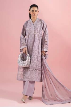 3 Pcs Luxury Pret Lilac & Embroidered Cotton Lawn Suit MBDW-EA2588LC