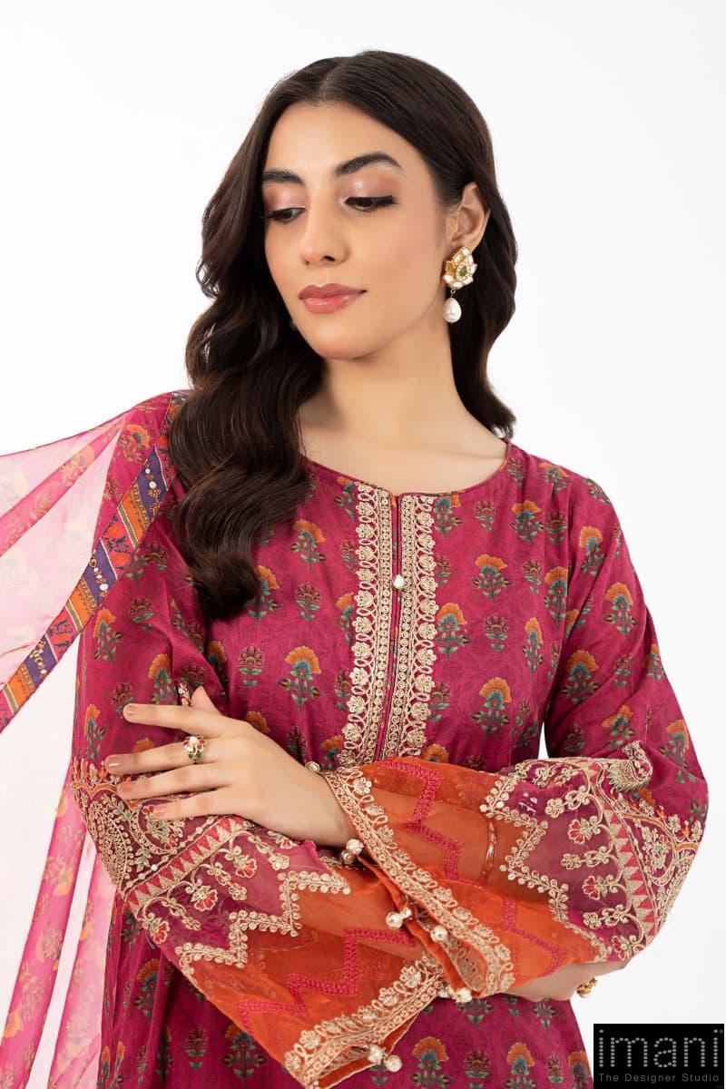 3 Pcs Luxury Pret Pink Printed Cotton Lawn Suit Mbdw-Ea2261Pk 4 3 Pcs Luxury Pret Pink Printed Cotton Lawn Suit Mbdw-Ea2261Pk - Image 4