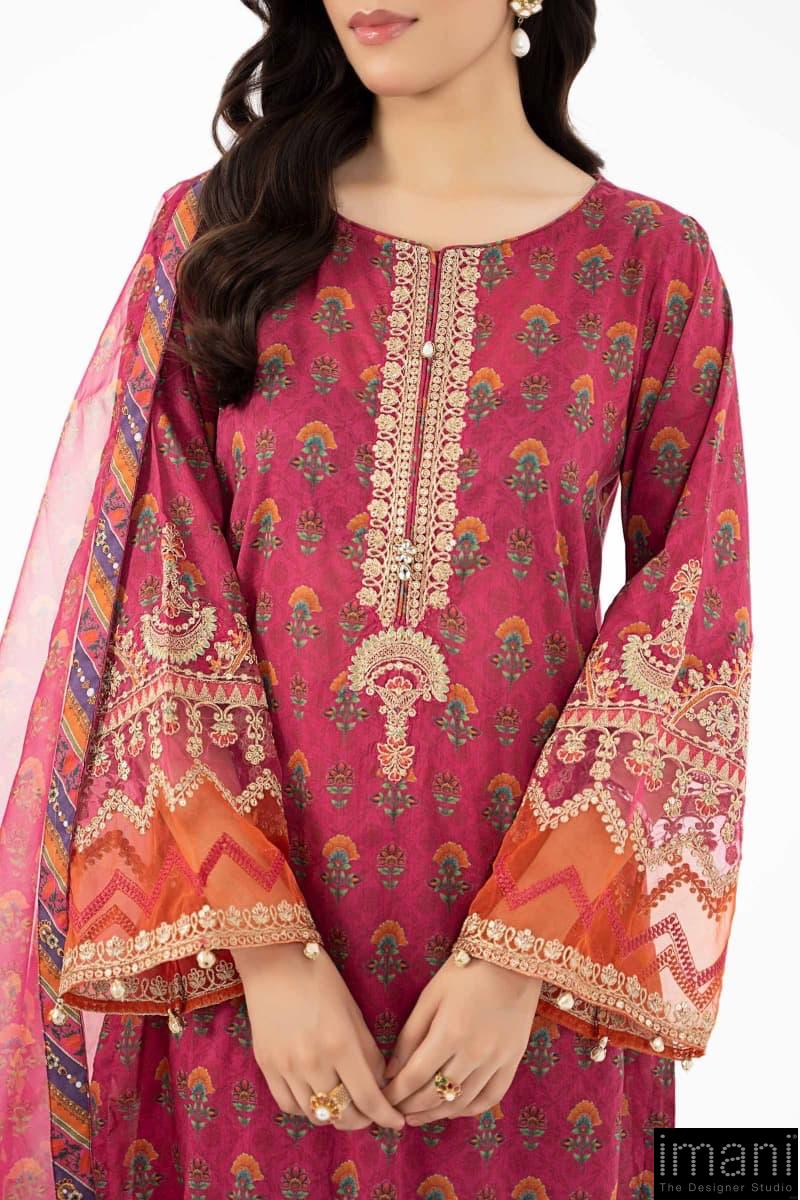 3 Pcs Luxury Pret Pink Printed Cotton Lawn Suit Mbdw-Ea2261Pk 3 3 Pcs Luxury Pret Pink Printed Cotton Lawn Suit Mbdw-Ea2261Pk - Image 3