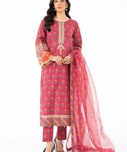 3 Pcs Luxury Pret Pink Printed Cotton Lawn Suit MBDW-EA2261PK