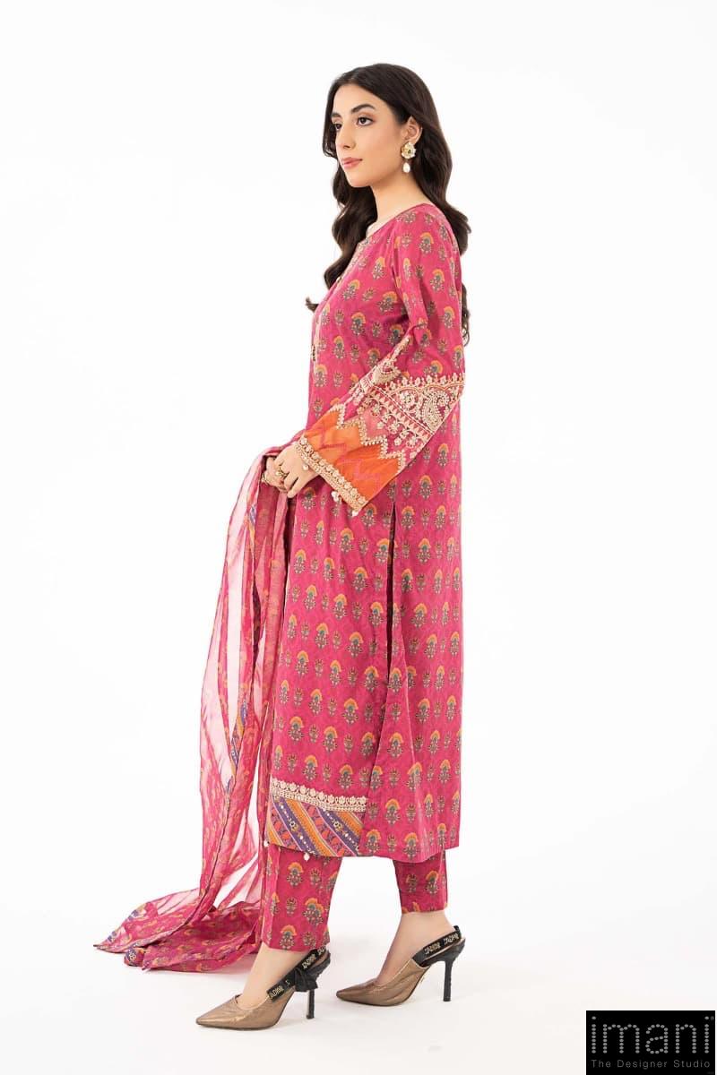 3 Pcs Luxury Pret Pink Printed Cotton Lawn Suit Mbdw-Ea2261Pk 2 3 Pcs Luxury Pret Pink Printed Cotton Lawn Suit Mbdw-Ea2261Pk - Image 2
