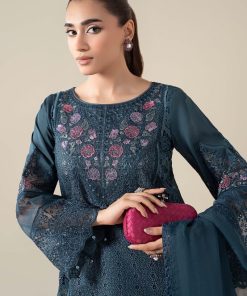 3 Pcs Luxury Pret Teal Embroidered Cotton Lawn Suit Mbdw-Ea2508Tl 11 Dw Ef2508Tealb Imanistudio.com