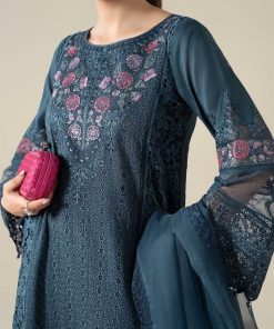 3 Pcs Luxury Pret Teal Embroidered Cotton Lawn Suit Mbdw-Ea2508Tl 13 Dw Ef2508Teald Imanistudio.com
