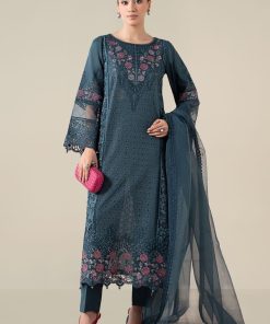 3 Pcs Luxury Pret Teal Embroidered Cotton Lawn Suit MBDW-EA2608TL