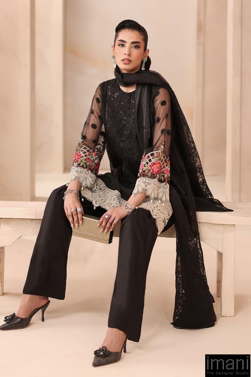 3 Pcs Luxury Pret Black Embroidered Organza Jacquard Suit Mbdw-Mn2502Bb 4 3 Pcs Luxury Pret Black Embroidered Organza Jacquard Suit Mbdw-Mn2502Bb - Image 4