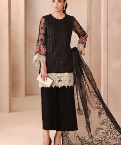 3 Pcs Luxury Pret Black Embroidered Organza Jacquard Suit MBDW-MN2502BB