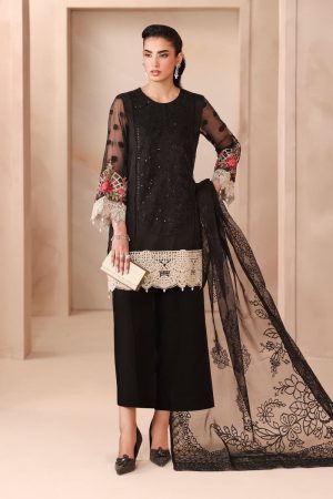 3 Pcs Luxury Pret Black Embroidered Organza Jacquard Suit MBDW-MN2502BB